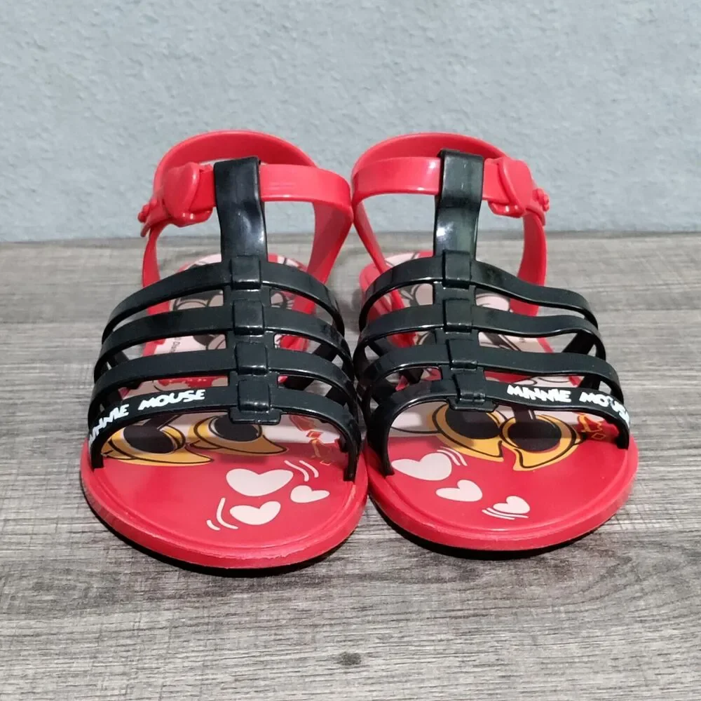 Grendene Kids Disney Minnie Mouse‎ Sandals Size 1 US Red Black Strappy
